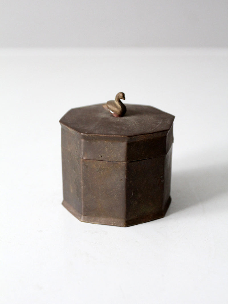 mid-century brass box with bird finial