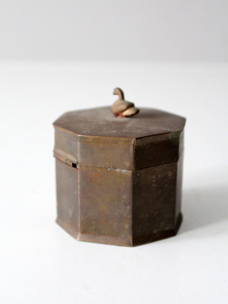 mid-century brass box with bird finial
