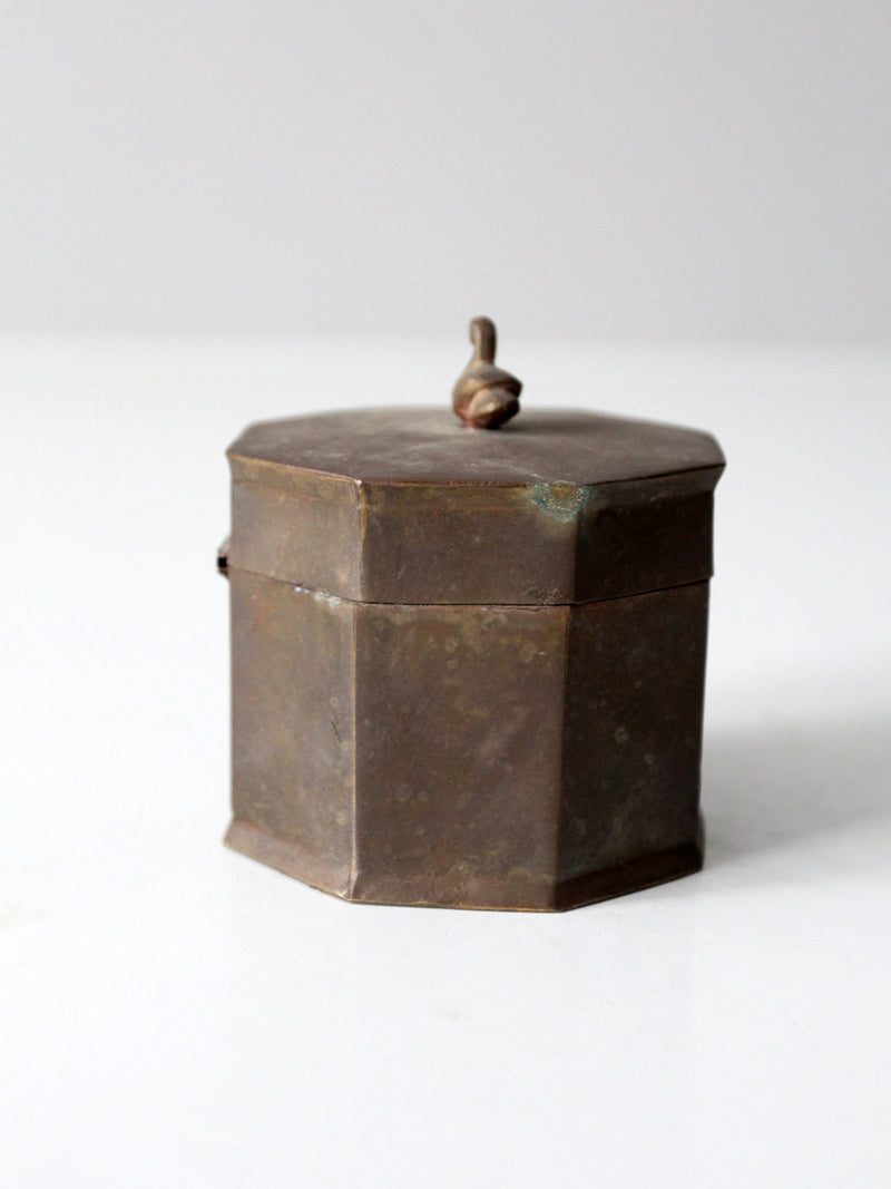 mid-century brass box with bird finial