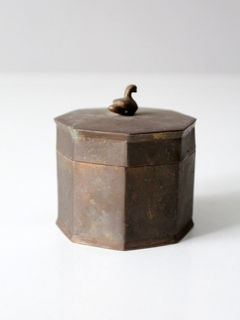 mid-century brass box with bird finial