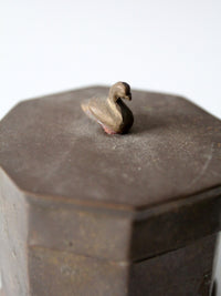 mid-century brass box with bird finial
