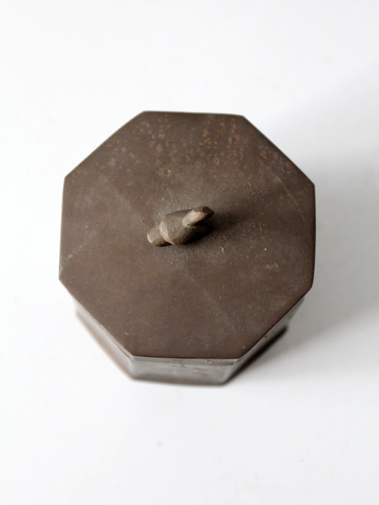 mid-century brass box with bird finial