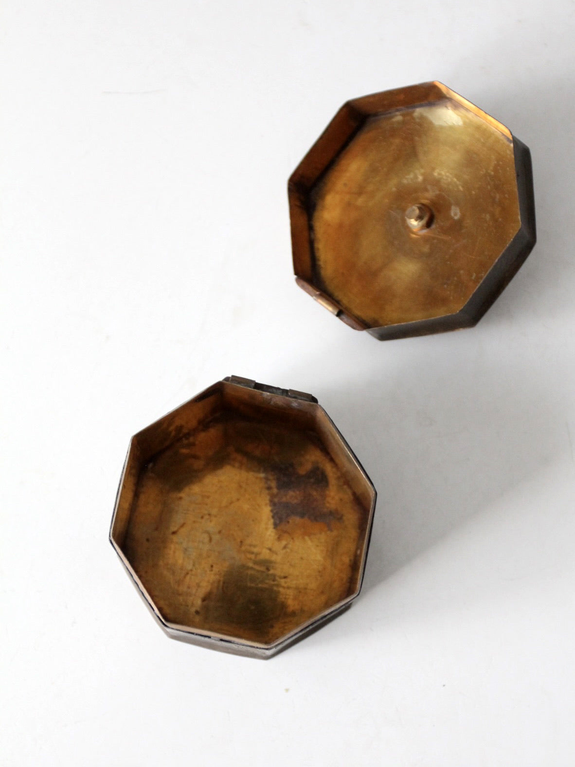 mid-century brass box with bird finial