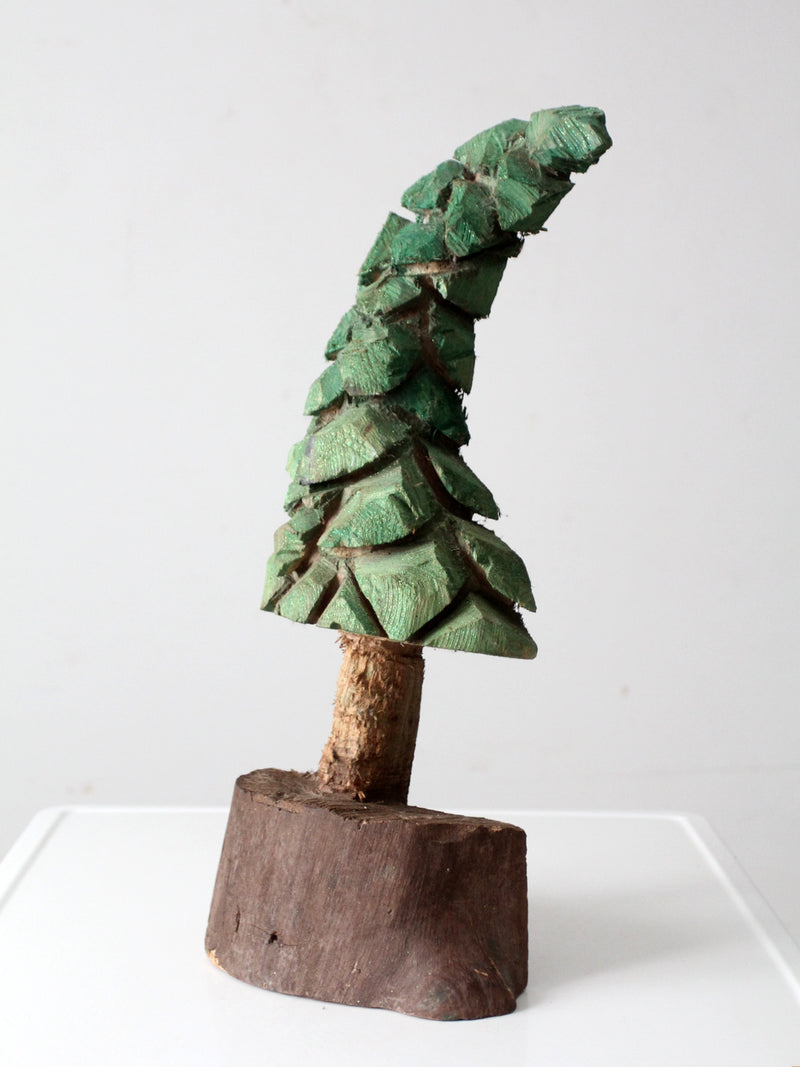 vintage hand-carved folk art pine tree sculpture
