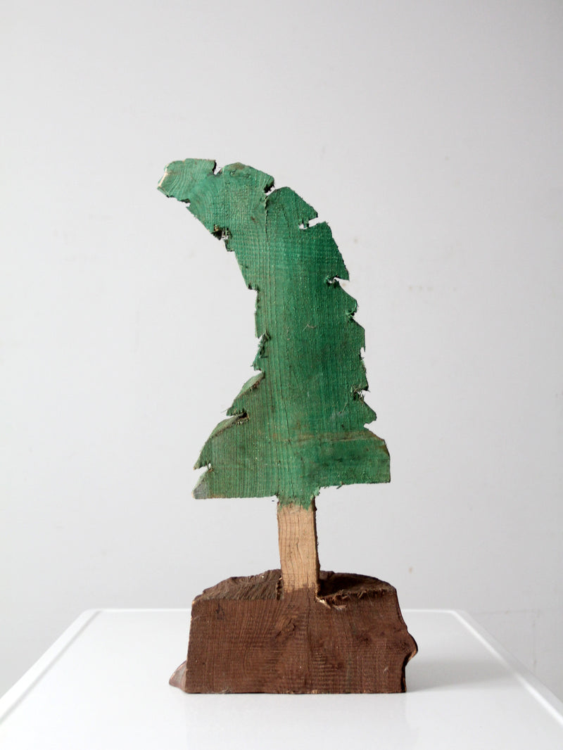 vintage hand-carved folk art pine tree sculpture