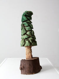 vintage hand-carved folk art pine tree sculpture