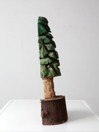 vintage hand-carved folk art pine tree sculpture