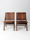 mid-century slat wood folding chairs pair