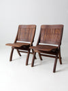 mid-century slat wood folding chairs pair