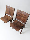 mid-century slat wood folding chairs pair