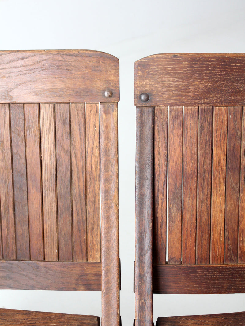 mid-century slat wood folding chairs pair