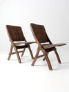 mid-century slat wood folding chairs pair