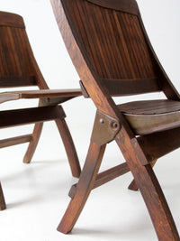 mid-century slat wood folding chairs pair