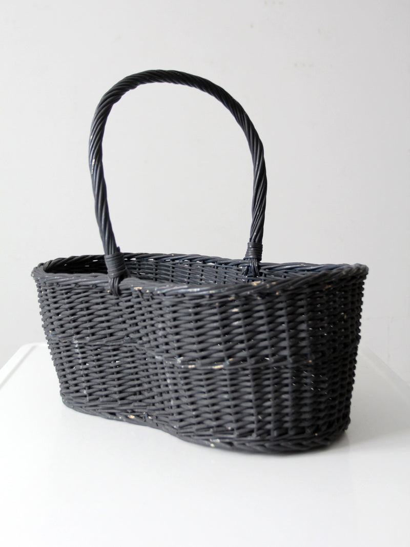 vintage black woven gathering basket