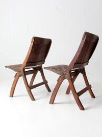 mid-century slat wood folding chairs pair