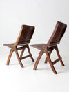 mid-century slat wood folding chairs pair