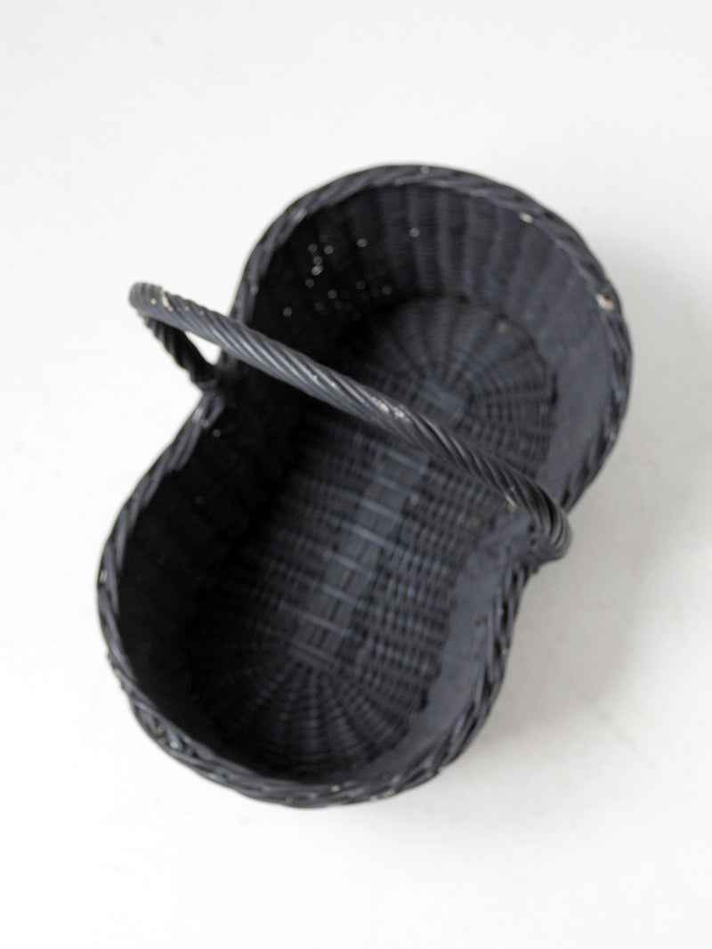 vintage black woven gathering basket