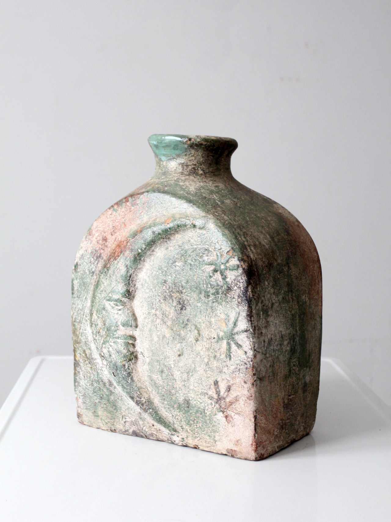 vintage cement sun and moon vase