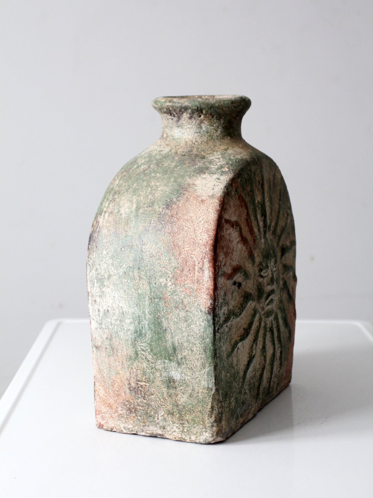 vintage cement sun and moon vase