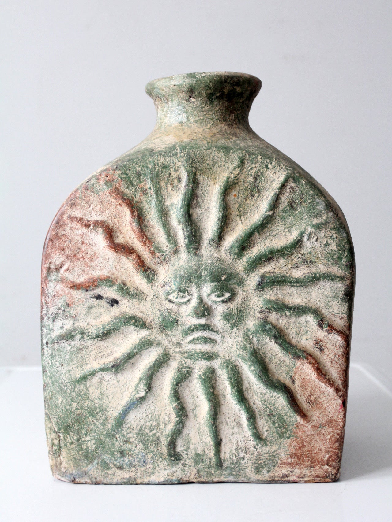 vintage cement sun and moon vase