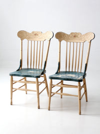 pair of antique folk art painted farmhouse chairs