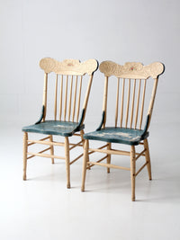 pair of antique folk art painted farmhouse chairs