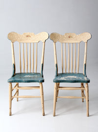 pair of antique folk art painted farmhouse chairs