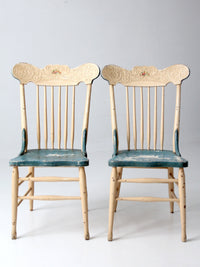 pair of antique folk art painted farmhouse chairs