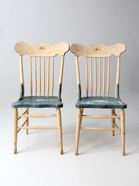 pair of antique folk art painted farmhouse chairs
