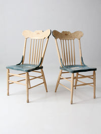 pair of antique folk art painted farmhouse chairs