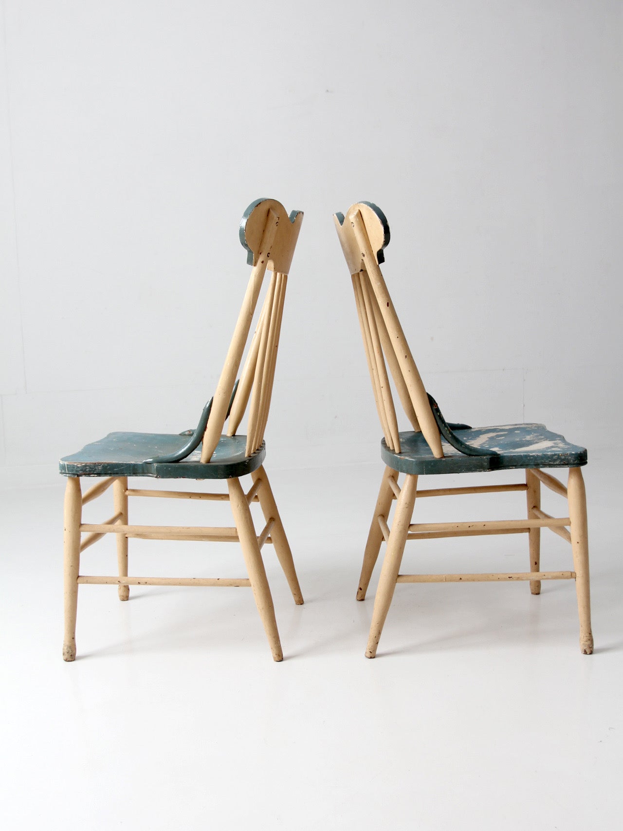 pair of antique folk art painted farmhouse chairs