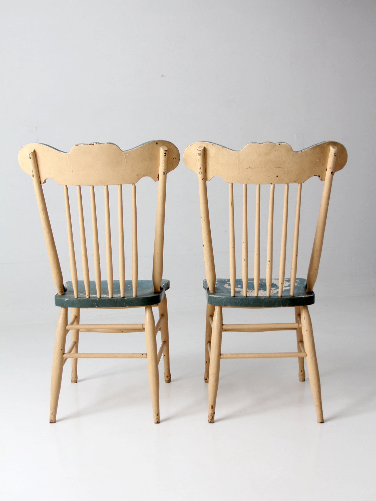 pair of antique folk art painted farmhouse chairs