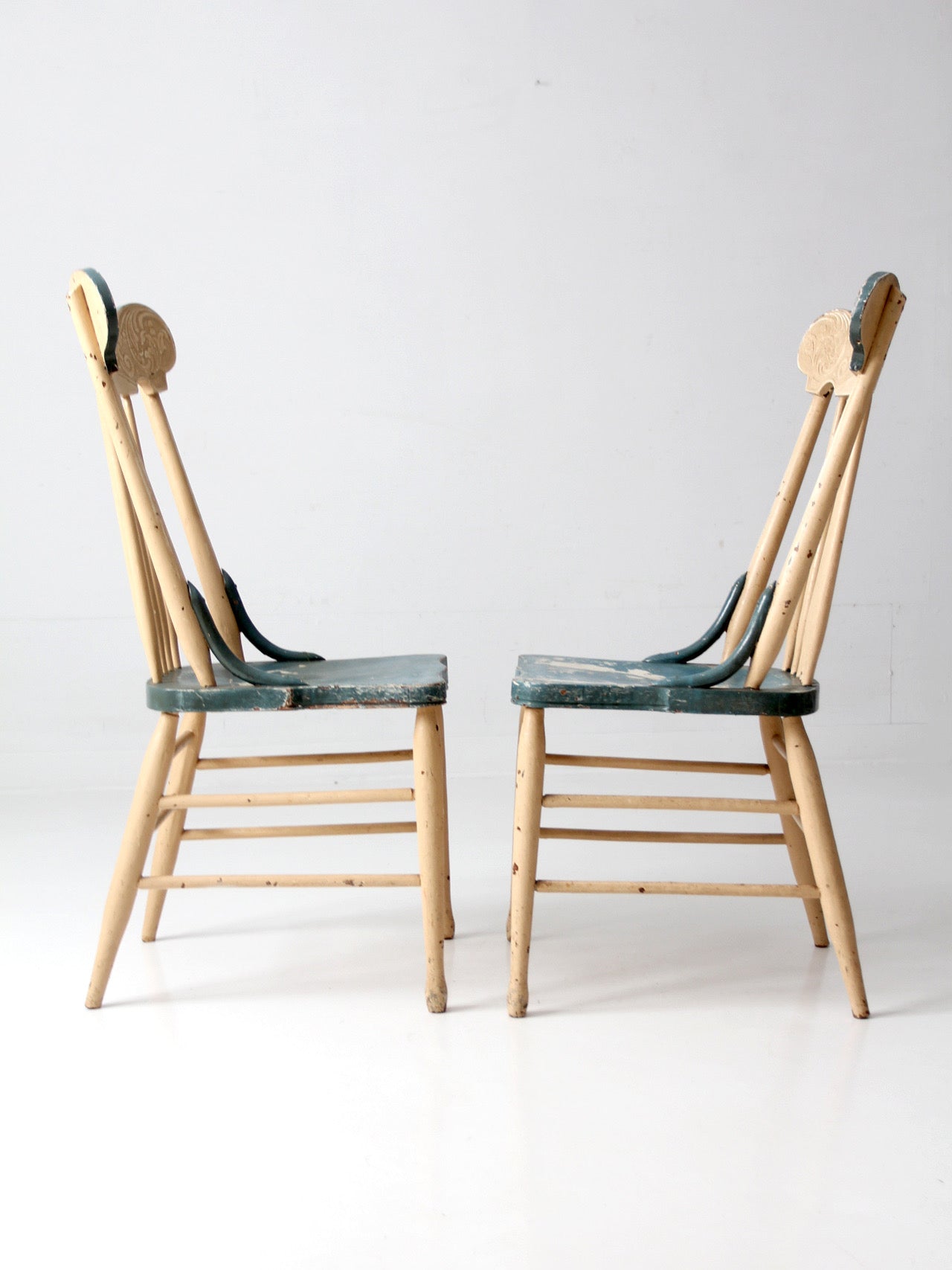pair of antique folk art painted farmhouse chairs