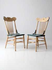 pair of antique folk art painted farmhouse chairs