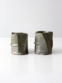 vintage abstract studio pottery mugs pair