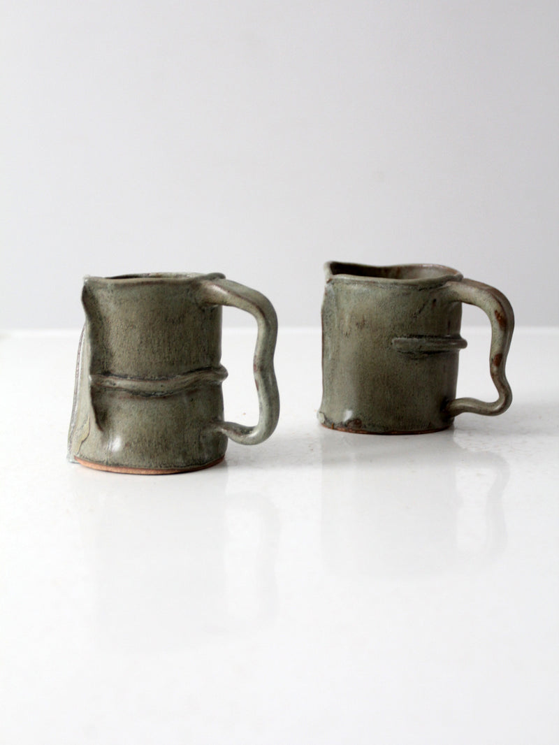 vintage abstract studio pottery mugs pair