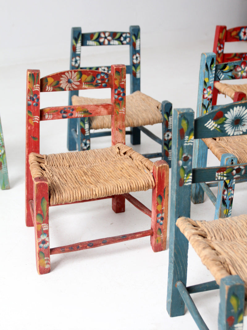 Mexican folk art children's chair collection set of 8