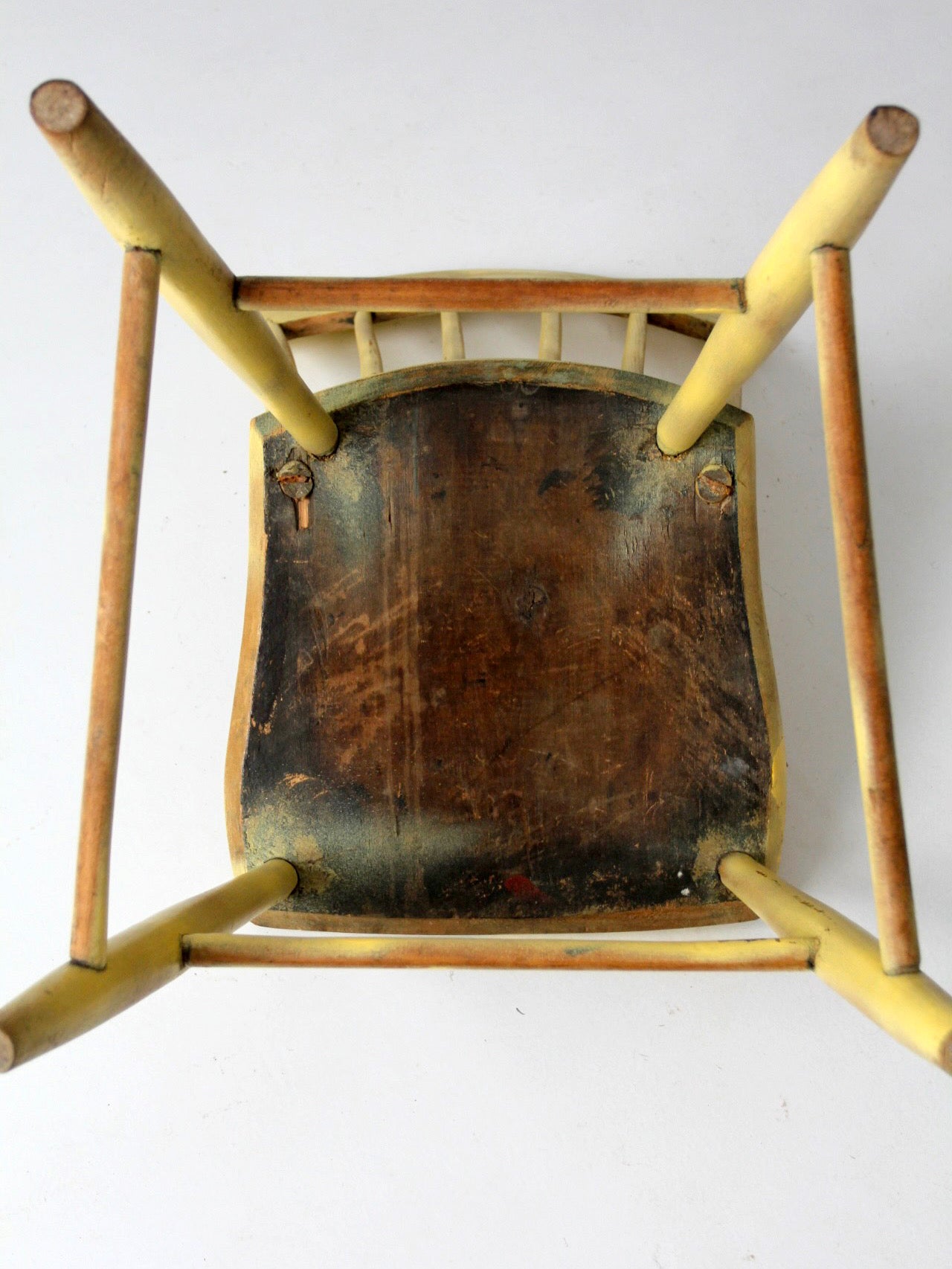 antique primitive painted plank seat chair