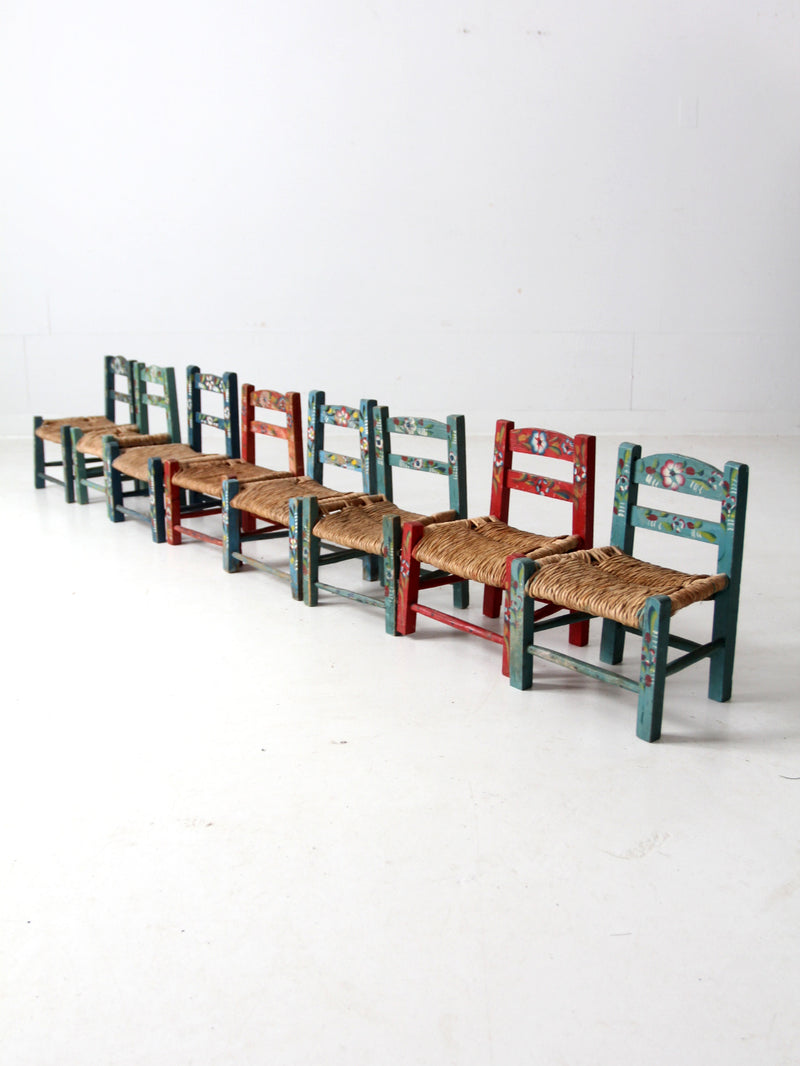 Mexican folk art children's chair collection set of 8