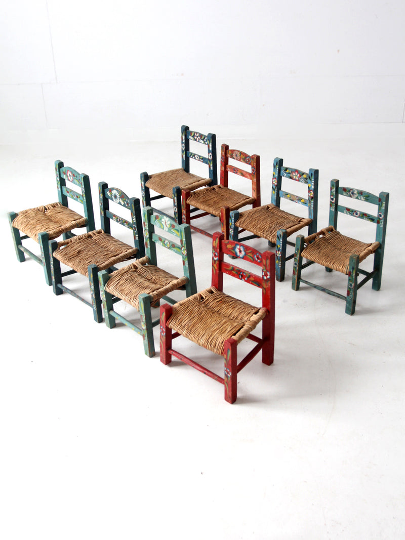 Mexican folk art children's chair collection set of 8