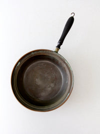 antique copper saute pan with wood handle