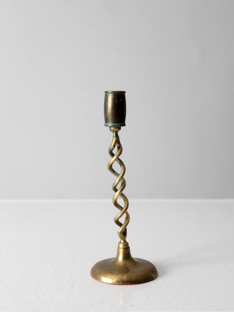 antique brass barley twist spiral candlestick holder