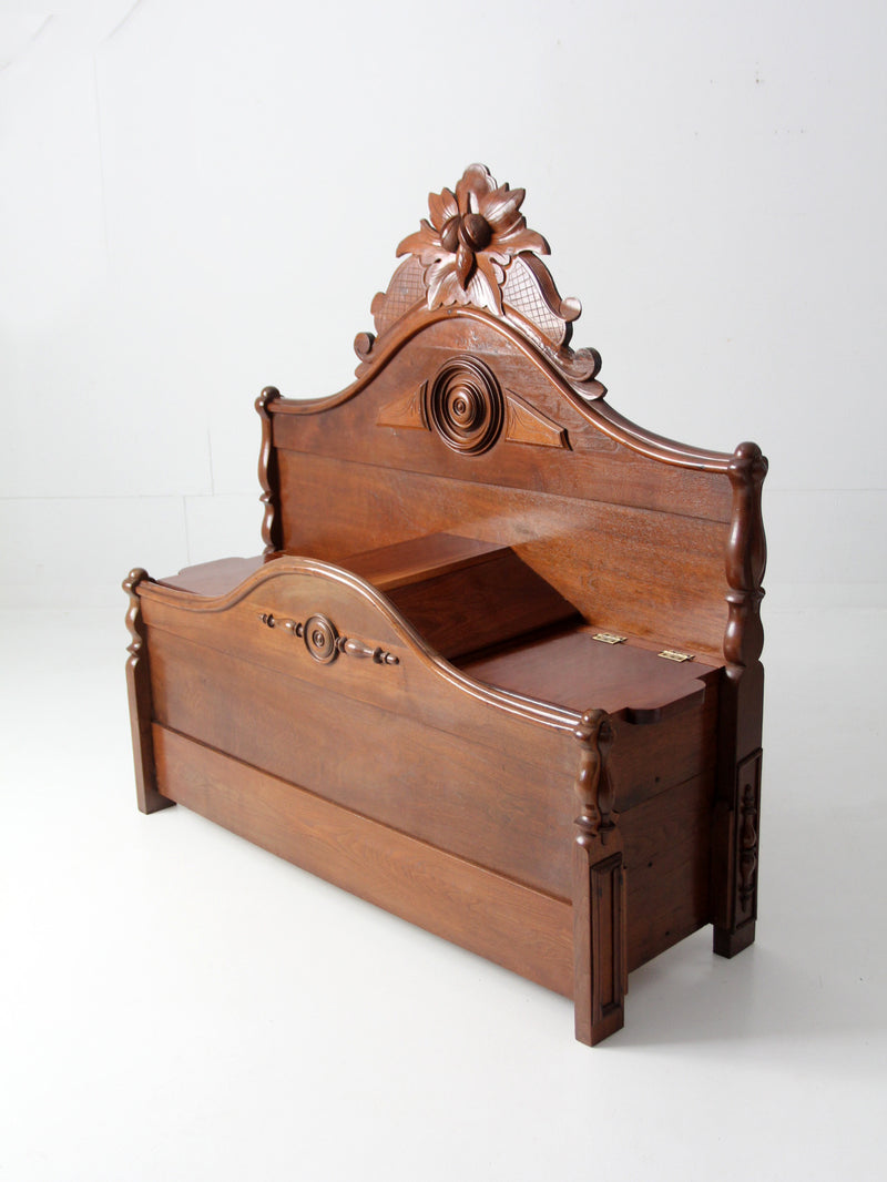 Victorian style carved wood footboard bench