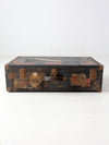 antique leather suitcase with European hotel labels, early 20th century