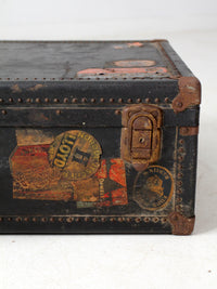 antique leather suitcase with European hotel labels, early 20th century