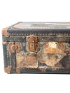 antique leather suitcase with European hotel labels, early 20th century