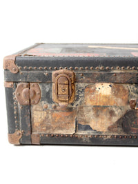 antique leather suitcase with European hotel labels, early 20th century