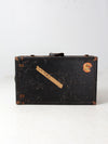 antique leather suitcase with European hotel labels, early 20th century