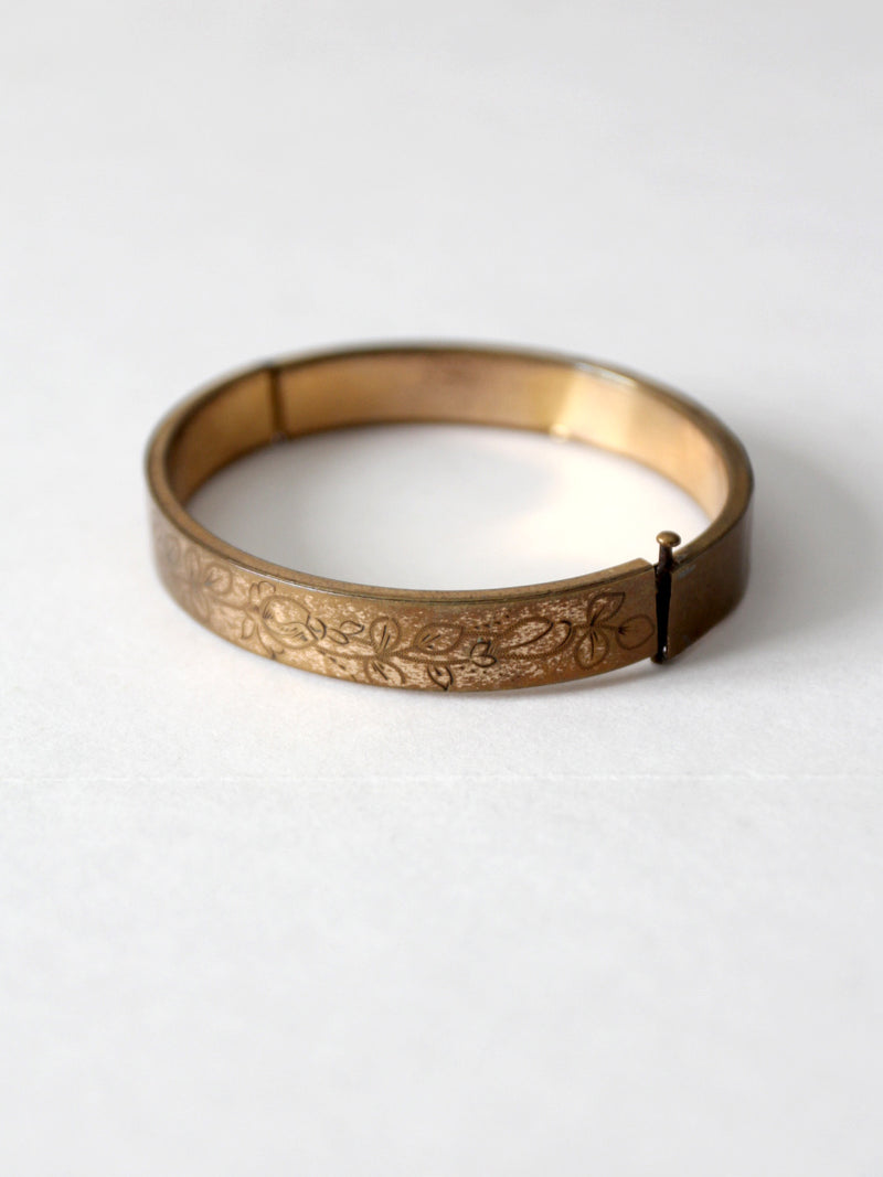 vintage gold tone etched bangle bracelet