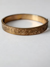 vintage gold tone etched bangle bracelet